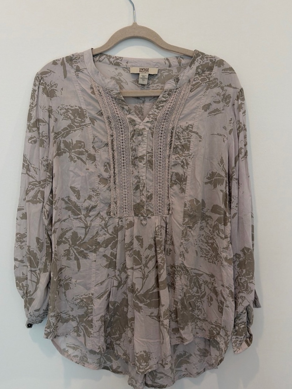 Vintage Style Taupe Floral V-Neck Blouse